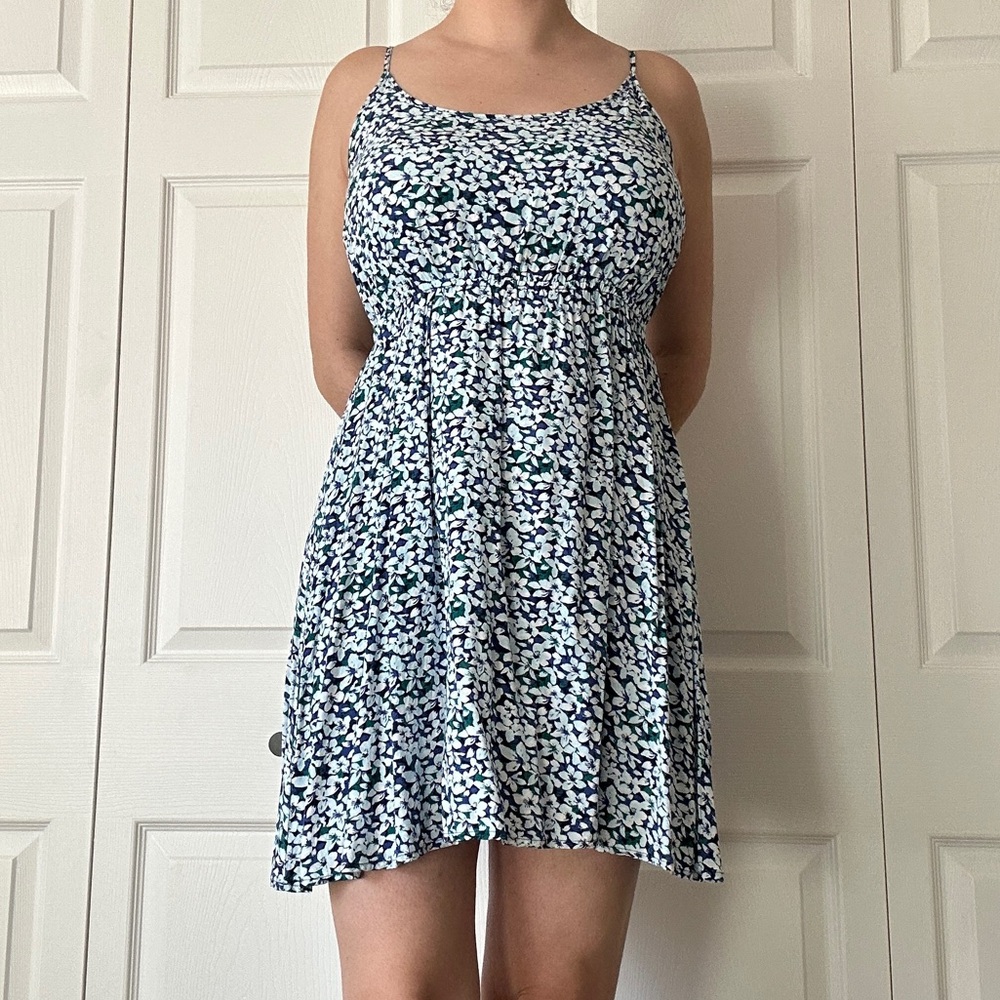 Floral blue green and white sundress